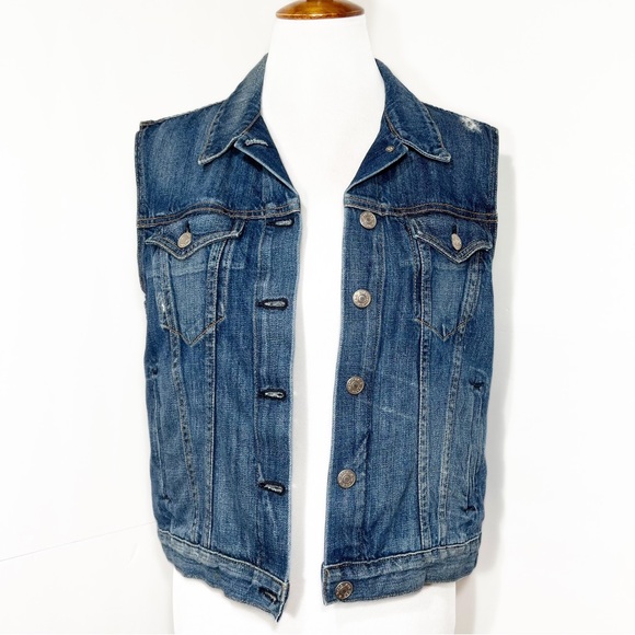 SOLD-Rag & Bone Distressed Denim Sleeveless Jean Vest, Jean Jacket - Picture 9 of 12